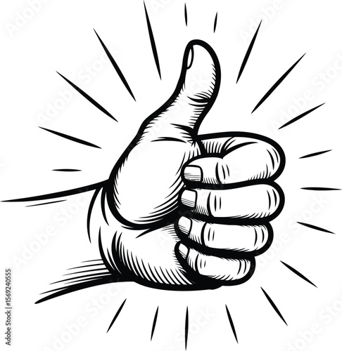 Vintage Thumbs Up Hand Gesture Illustration – Positive Approval Symbol