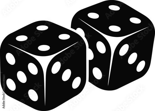 Black and White Vector Dice Icon – Pair of Rolling Game Cubes Illustration