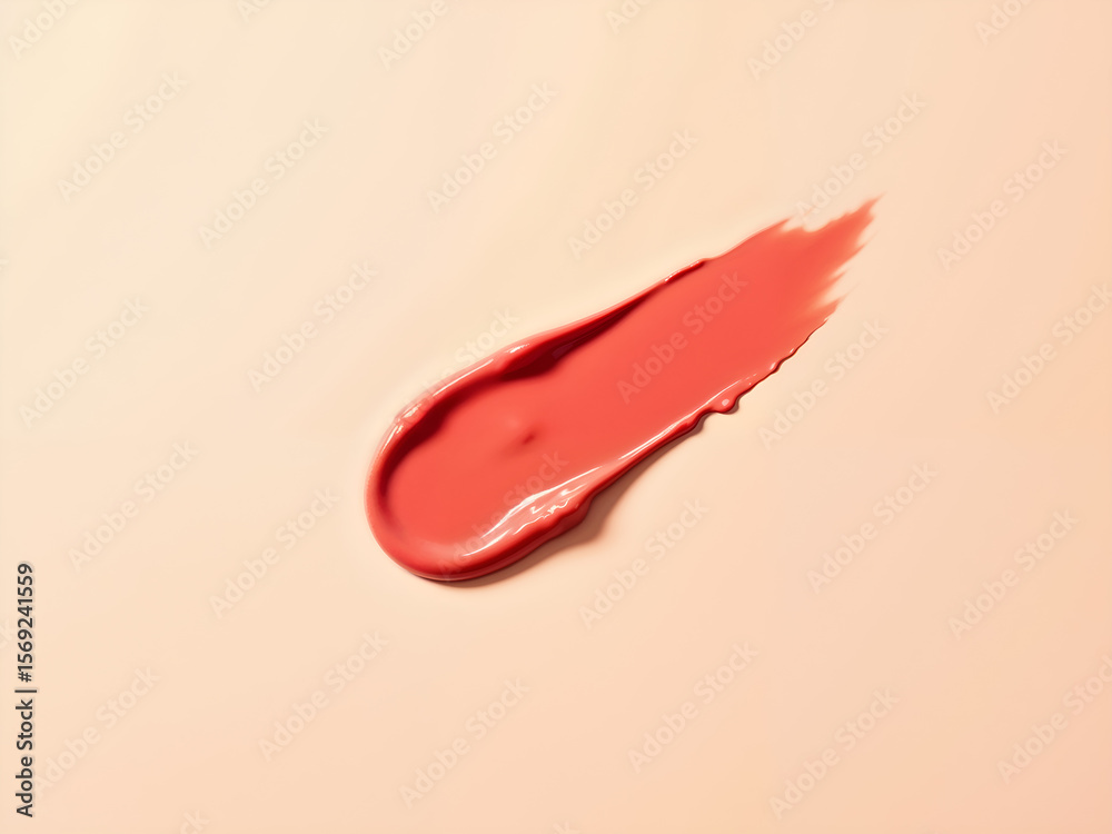 Fototapeta premium Smear of pink lipstick on a beige background, perfect for beauty, makeup, and cosmetics themes. Generative AI