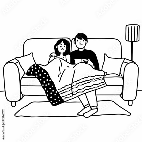 Loving couple relaxing on sofa