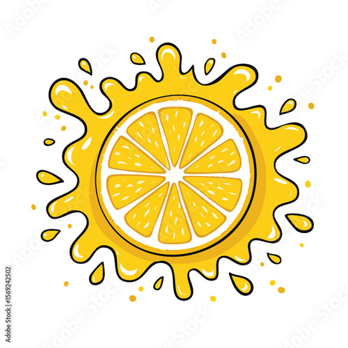 Lemon splash Colorful Vector in Adorable Comic Style with Expressive Lines.