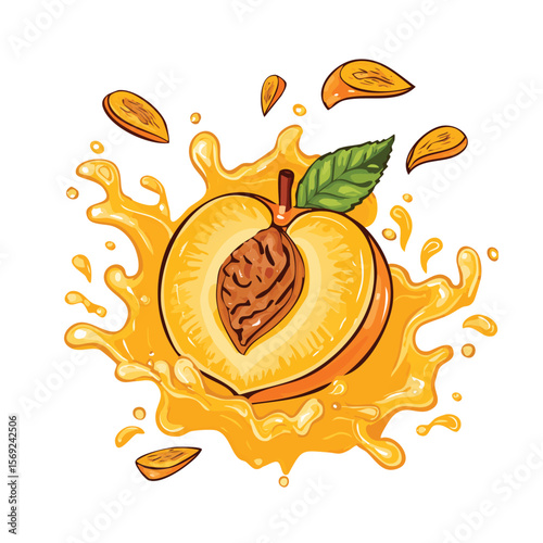 Peach splash Colorful Vector in Adorable Comic Style with Expressive Lines.