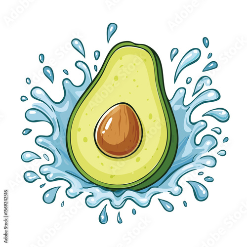 Avocado splash Colorful Vector in Adorable Comic Style with Expressive Lines.