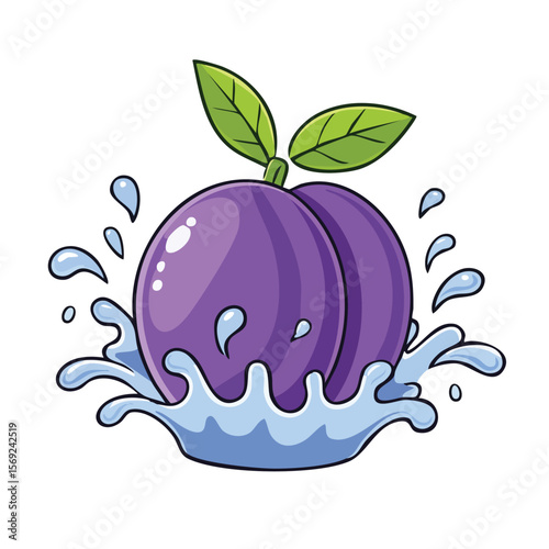 Plum splash Colorful Vector in Adorable Comic Style with Expressive Lines.