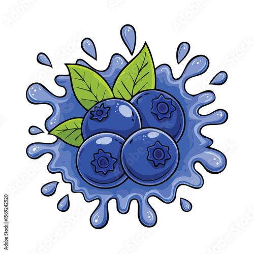 Blueberry splash Colorful Vector in Adorable Comic Style with Expressive Lines.