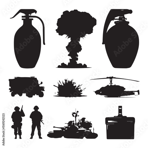 bomb silhouette set, Black & White silhouette set