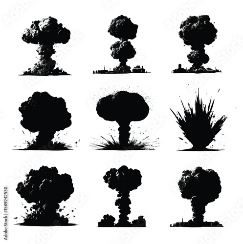 bomb silhouette set, Black & White silhouette set