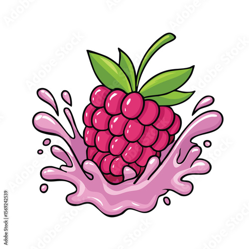 Raspberry splash Colorful Vector in Adorable Comic Style with Expressive Lines.