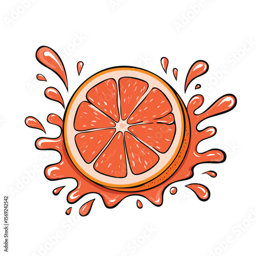 Grapefruit splash Colorful Vector in Adorable Comic Style with Expressive Lines.