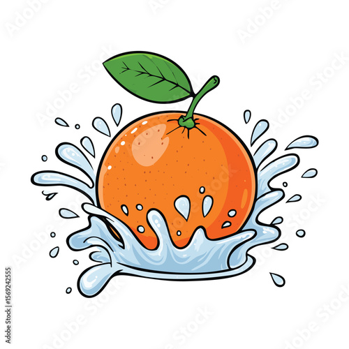Clementine splash Colorful Vector in Adorable Comic Style with Expressive Lines.