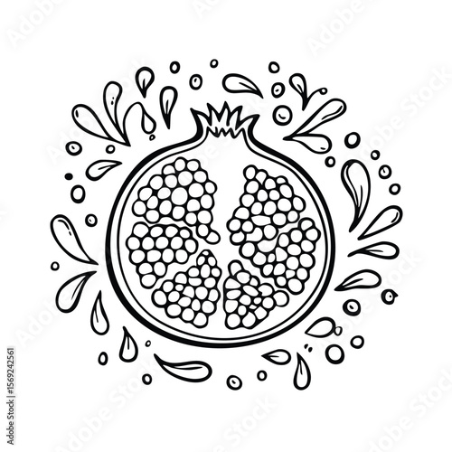 Pomegranate splash Colorful Vector in Adorable Comic Style with Expressive Lines.