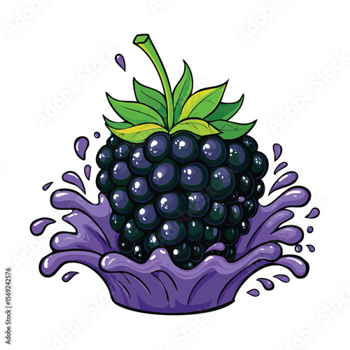 Blackberry splash Colorful Vector in Adorable Comic Style with Expressive Lines.