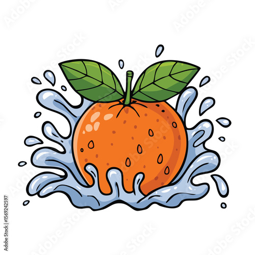 Mandarin splash Colorful Vector in Adorable Comic Style with Expressive Lines.