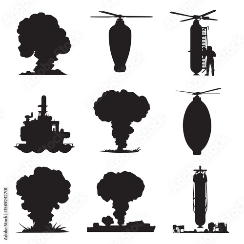 bomb silhouette set, Black & White silhouette set