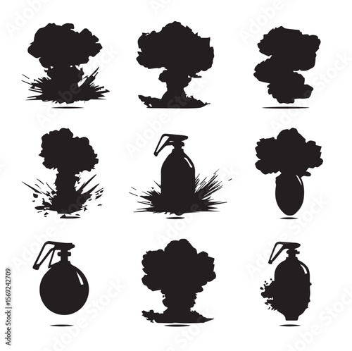 bomb silhouette set, Black & White silhouette set