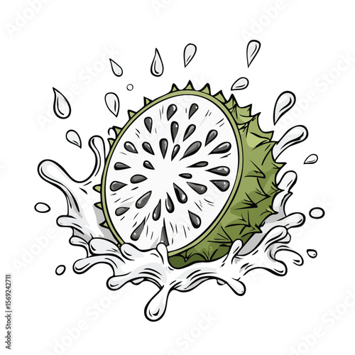 Soursop splash Colorful Vector in Adorable Comic Style with Expressive Lines.