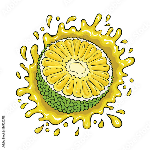Jackfruit splash Colorful Vector in Adorable Comic Style with Expressive Lines.