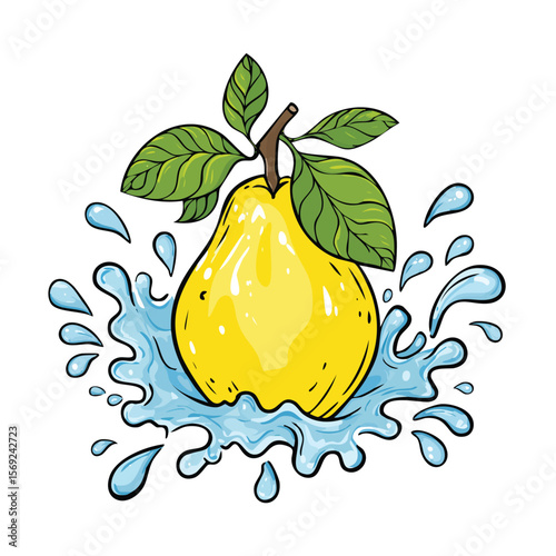 Quince splash Colorful Vector in Adorable Comic Style with Expressive Lines.