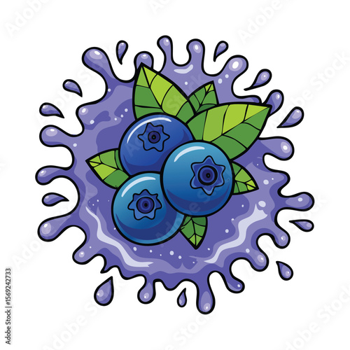 Bilberry splash Colorful Vector in Adorable Comic Style with Expressive Lines.