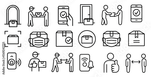 Series of icons depicting people wearing masks and interacting with each other. The icons include a person giving a thumbs up, a person giving a thumbs down, a person giving a thumbs up
