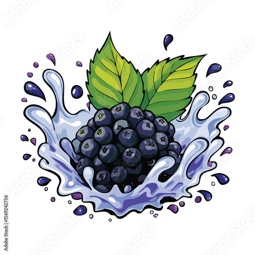 Chokeberry splash Colorful Vector in Adorable Comic Style with Expressive Lines.