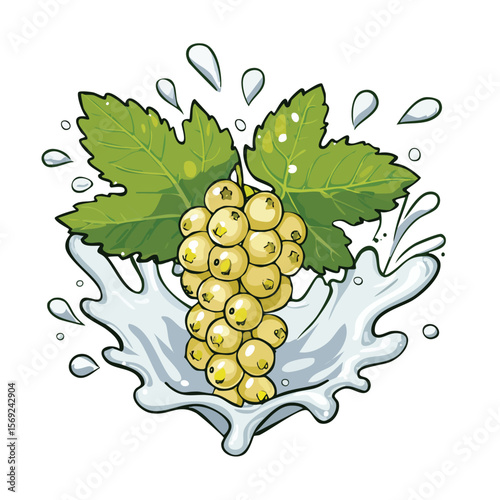 Whitecurrant splash Colorful Vector in Adorable Comic Style with Expressive Lines.