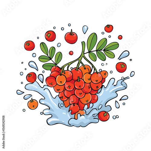Rowanberry splash Colorful Vector in Adorable Comic Style with Expressive Lines.