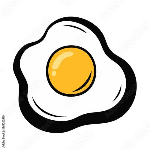 Simple Silhouette of a Fried Egg with Yolk Outline, Solid Black Minimal Vector Design for Breakfast or Food Concepts on White Background