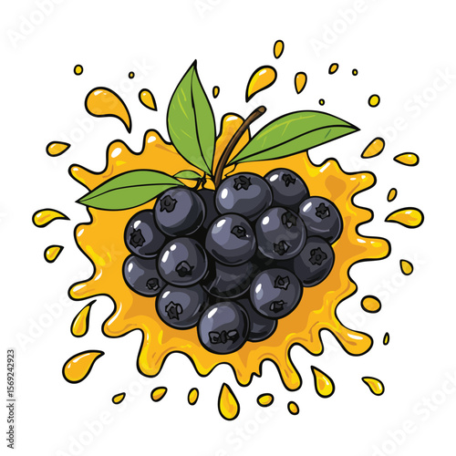 Chokecherry splash Colorful Vector in Adorable Comic Style with Expressive Lines.