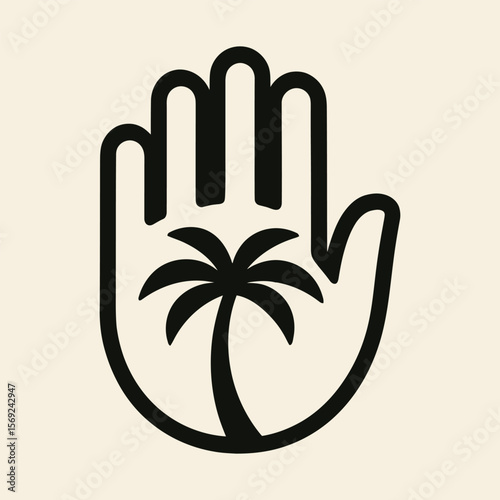 Bold palm‑print icon inside open hand silhouette.