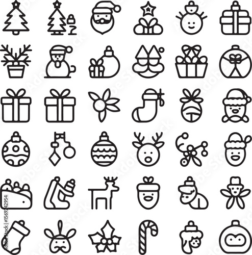 Christmas Icon Set 30 Line Art Icons for Holiday Designs