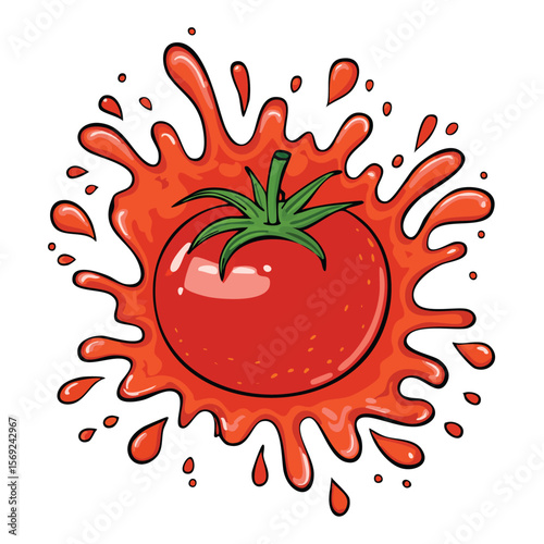 Tomato splash Colorful Vector in Adorable Comic Style with Expressive Lines.