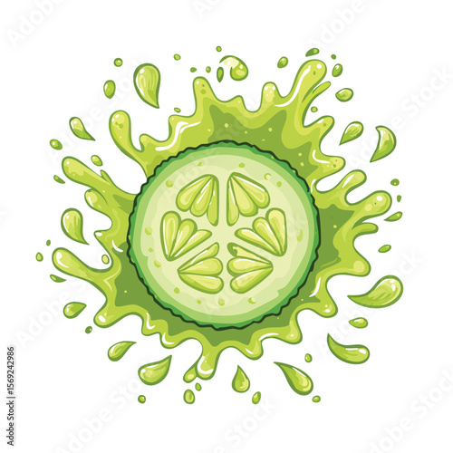 Cucumber splash Colorful Vector in Adorable Comic Style with Expressive Lines.