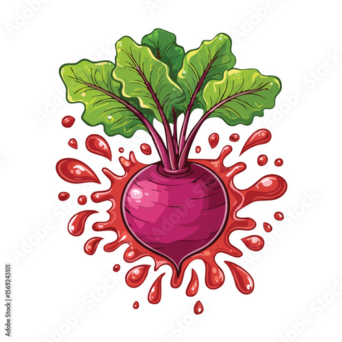 Beetroot splash Colorful Vector in Adorable Comic Style with Expressive Lines.