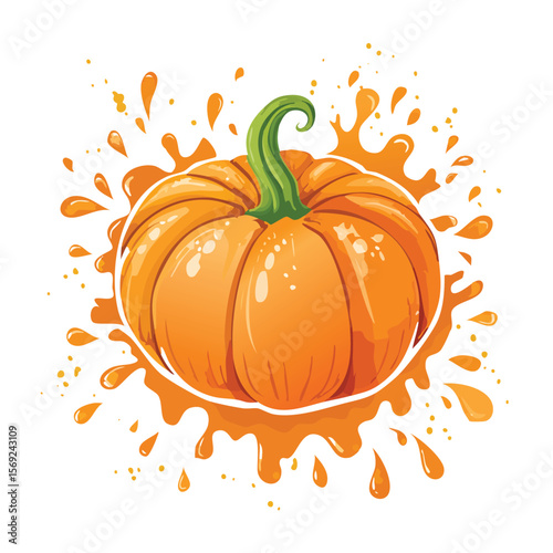 Pumpkin splash Colorful Vector in Adorable Comic Style with Expressive Lines.