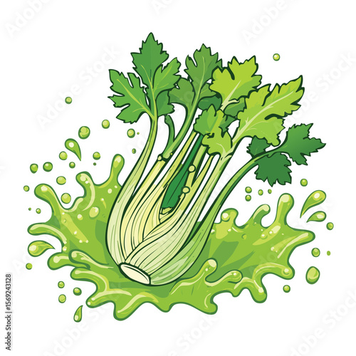 Celery splash Colorful Vector in Adorable Comic Style with Expressive Lines.