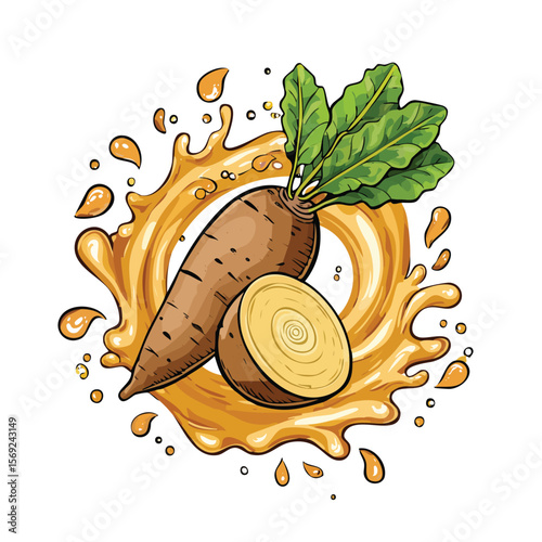Yam splash Colorful Vector in Adorable Comic Style with Expressive Lines.