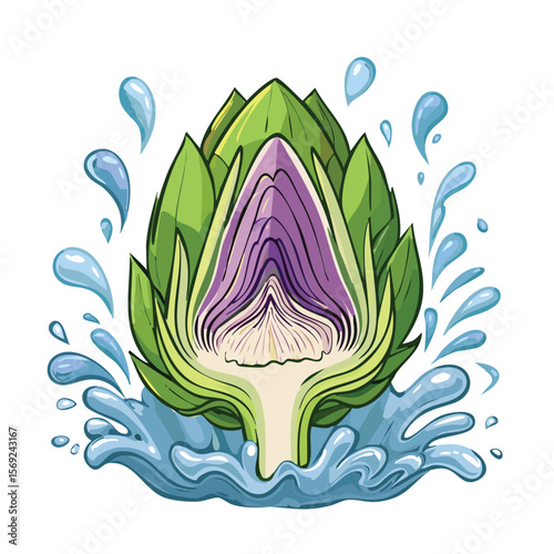 Artichoke splash Colorful Vector in Adorable Comic Style with Expressive Lines.