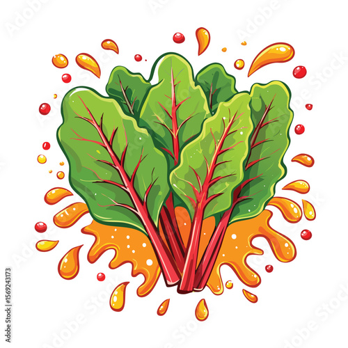Swiss Chard splash Colorful Vector in Adorable Comic Style with Expressive Lines.
