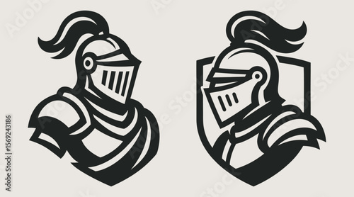 Knight helmet with armor in profile badge design.