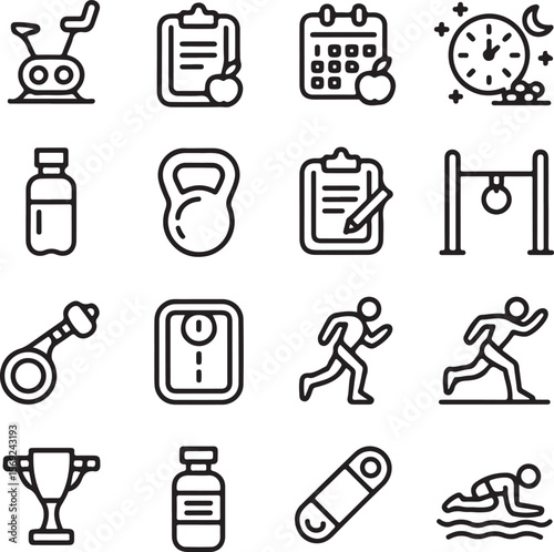 Fitness Icons Exercise, Workout, Gym, Health, Wellness