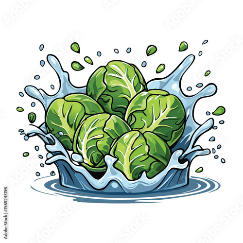 Brussels Sprouts splash Colorful Vector in Adorable Comic Style with Expressive Lines.
