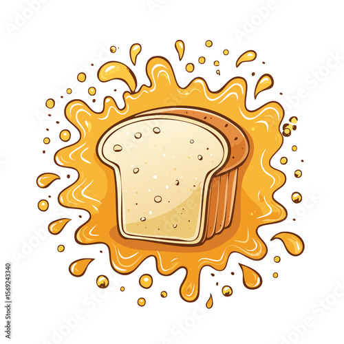 White Bread splash Colorful Vector in Adorable Comic Style with Expressive Lines..