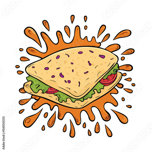 Pita Bread splash Colorful Vector in Adorable Comic Style with Expressive Lines..