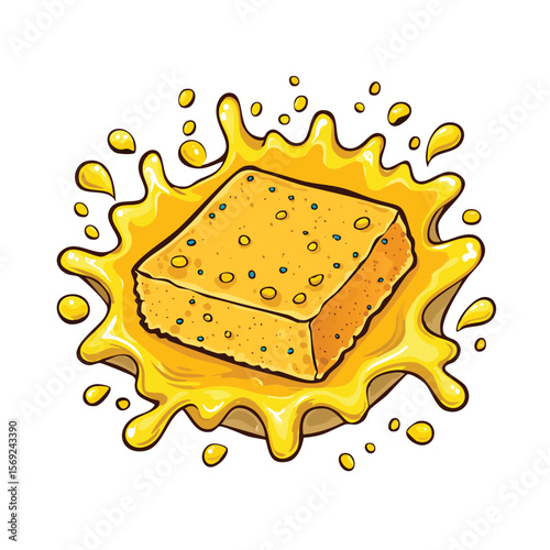 Cornbread splash Colorful Vector in Adorable Comic Style with Expressive Lines..