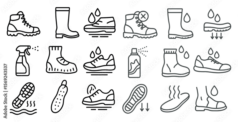 Series of shoe care tips are shown in a line drawing style. The tips include using shoe polish, cleaning with a brush, and using a shoe tree to maintain the shape of the shoe