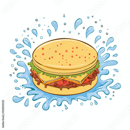 Arepa splash Colorful Vector in Adorable Comic Style with Expressive Lines..