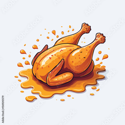 Fried Chicken with Sauce Splash creative isometric illustration with layered dimension and depth cues.