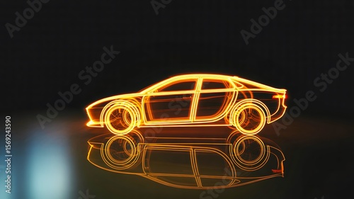 Wallpaper Mural neon outline sports car design with glowing orange lines and dark background
 Torontodigital.ca