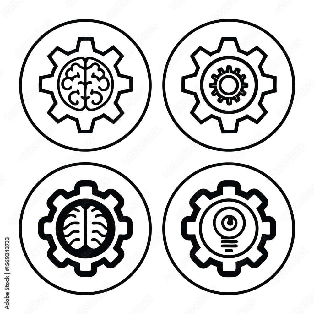 Brain gear icons Brain gear icons
